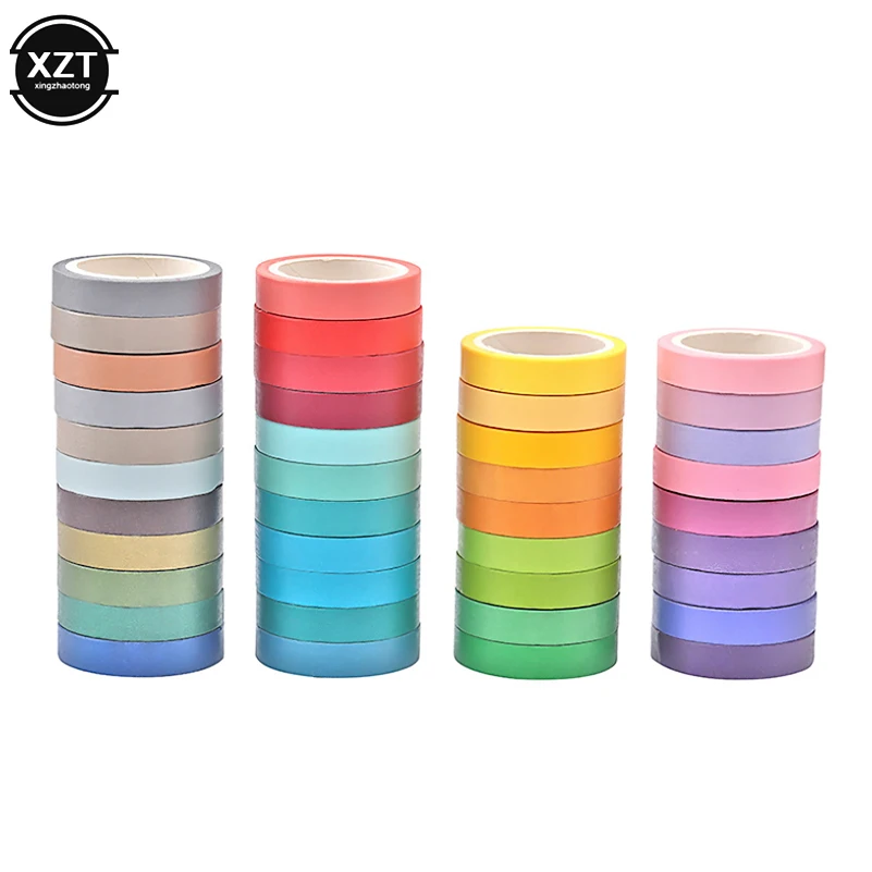 

10PCS/box Adhesive Printing Rainbow Solid Color Japanese Masking Washi Sticky Paper Tape DIY Scrapbooking Deco Washi Tape Lot