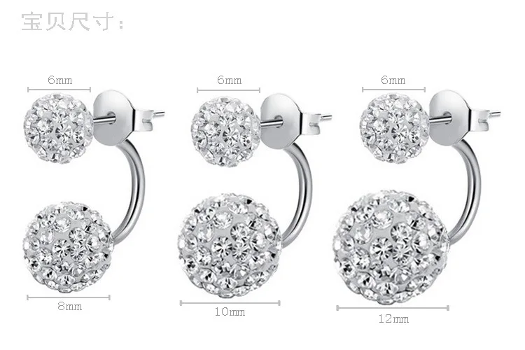 3 SIZES High Quality Dazzling 925 Sterling Silver Stud Earrings Women Inlay AAA Cubic Zirconia Shambhala Jewelry | Украшения и