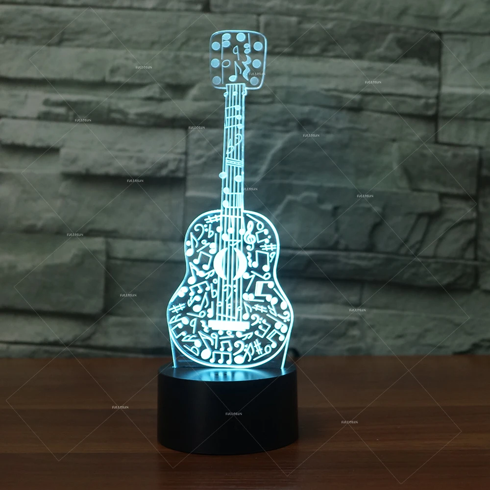 Музыка наркомании Музыкальные инструменты Гитары ноты дизайн 3D светодиодный