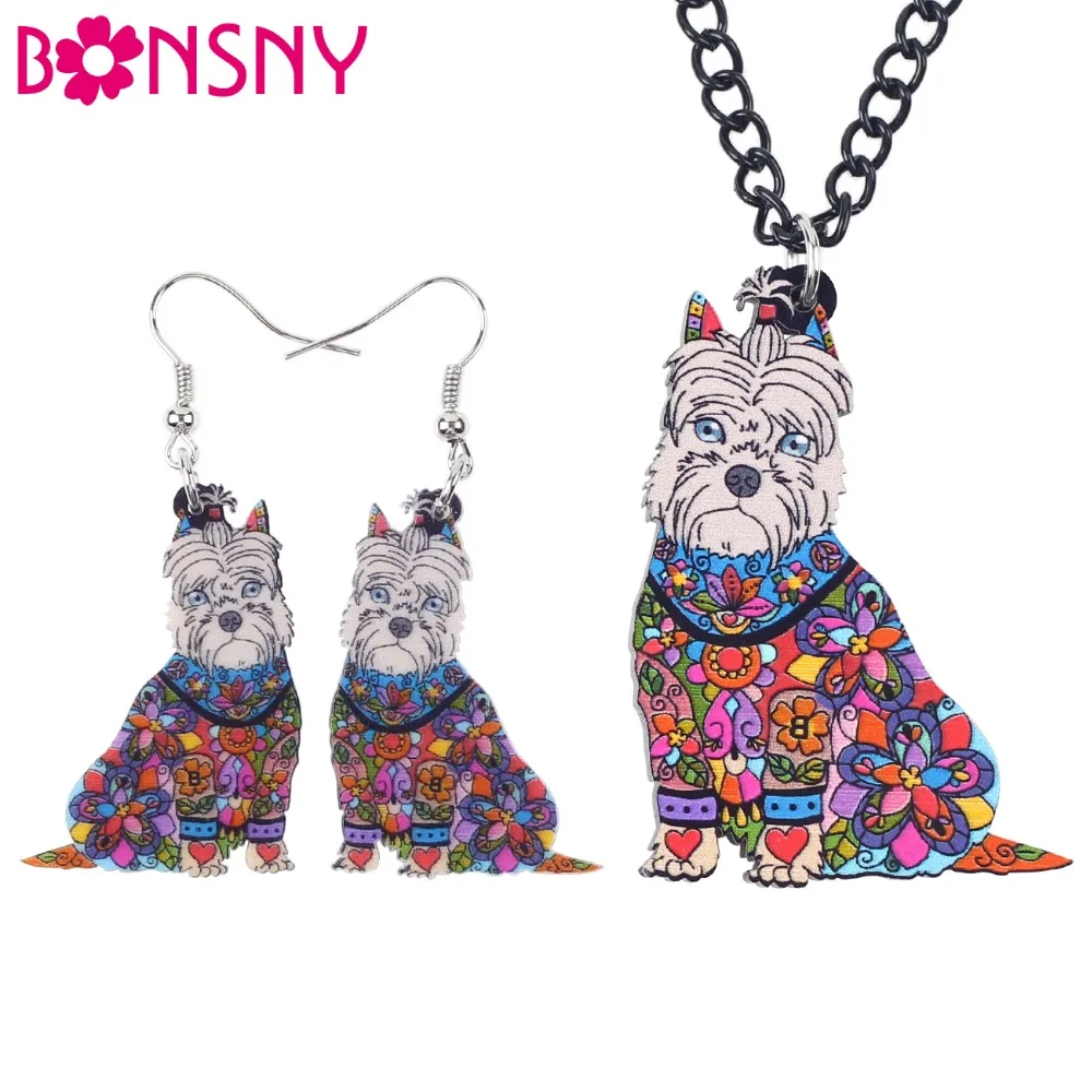 Bonsny брендовые Ювелирные наборы акриловая собака ожерелье серьги чокер ошейник