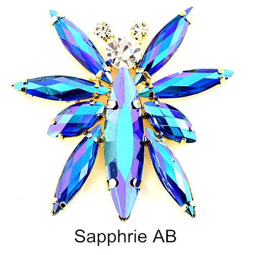 Sapphire AB 1 шт много цветов кристалл AB аппликация из стеклянных страз с золотой основой лист аппликация пришить стразы для свадебного платья B3769 - Цвет: Sapphire AB