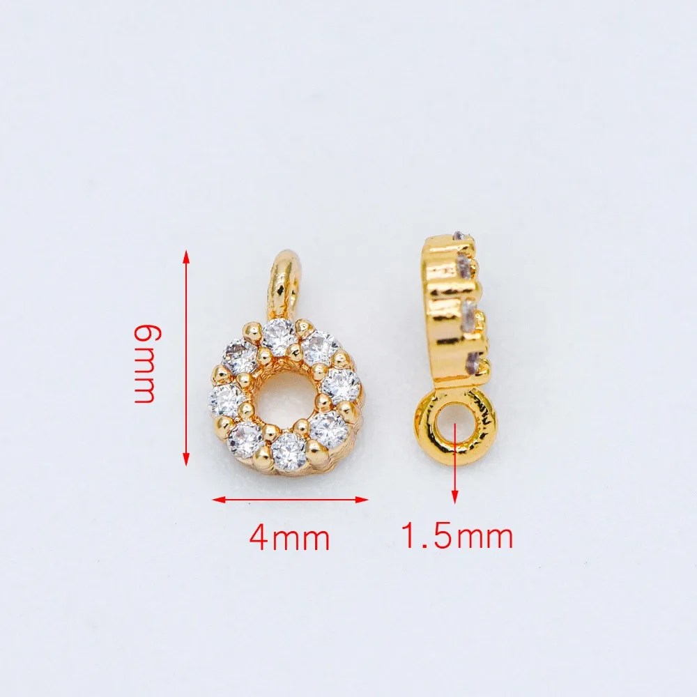 10 шт. инкрустированный цирконами Золотое кольцо подвески Шарм 4x6 мм настоящее