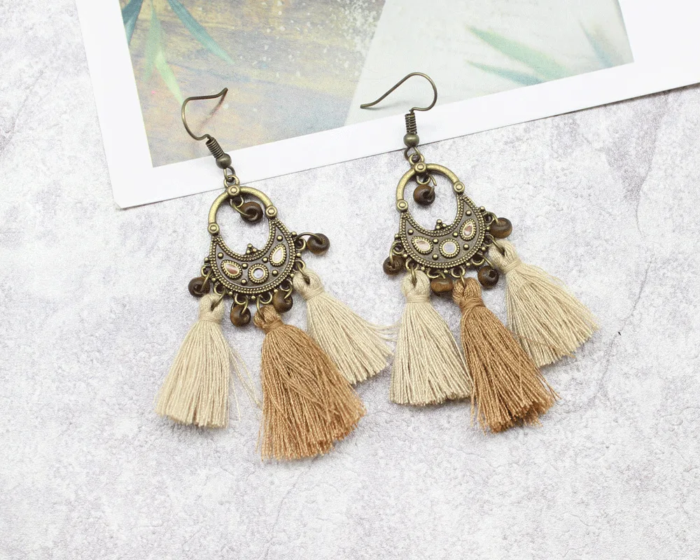 Retro Bohemian Punk Vintage Wood Bead Flower Earrings for Women New Long Drop Tassel Wedding Gifts | Украшения и аксессуары