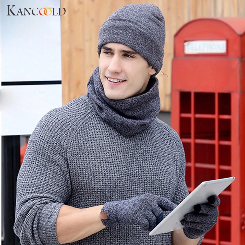 KANCOOLD шарф для мужчин и женщин 3 шт. зимняя Мягкая вязаная шапочка перчатки экрана