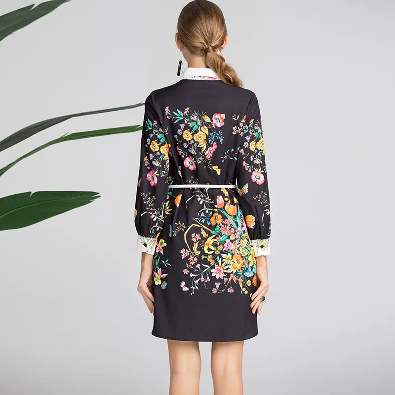 2019 Для женщин Подиумные платья с отложным воротником длинным рукавом бисером