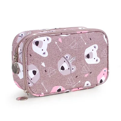 B-Brown bear head Cute Girl Professional Travel Small Makeup Bag Double Waterproof Cosmetic Bag Fashion Beautician Organizer Toiletry Makeup Pouch - Цвет: B-Brown bear head