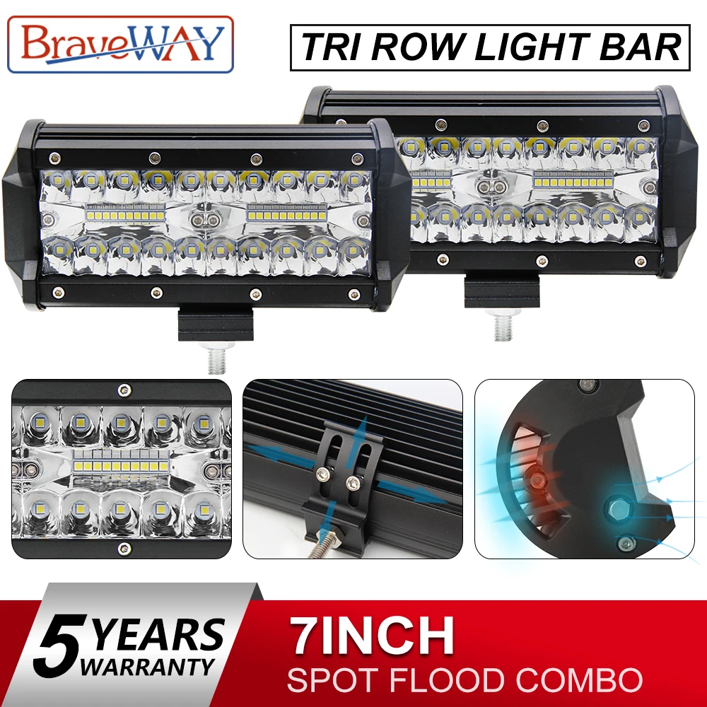 

BraveWay Triple Row 4" 7" 20" 23" 60W 120W 420W 480W Led Bar Light For Offroad 4x4 4WD Atv Uaz Flood Beam Driving Work Lights