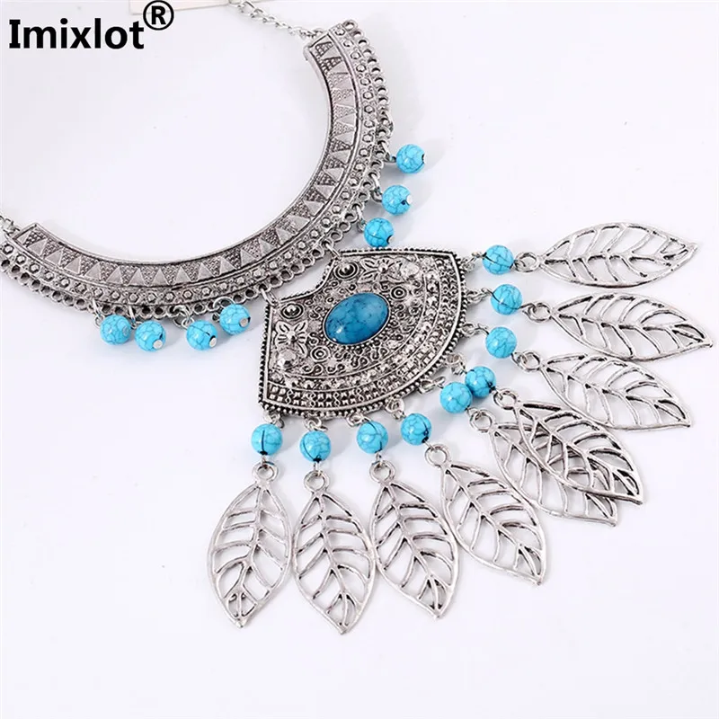 Чешские Макси Коренастый Цепочки и ожерелья Femme Для женщин Мода листьев