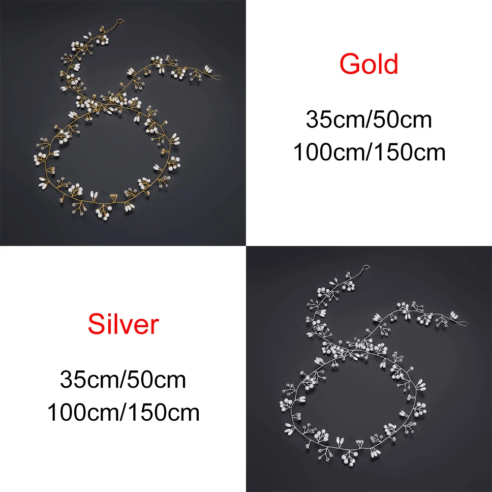 35/50/100/150CM Pearl Crystal Wedding Hair Vine Tiara Bridal Headband Fashion Hair Accessories Romantic Women Hair Jewelry