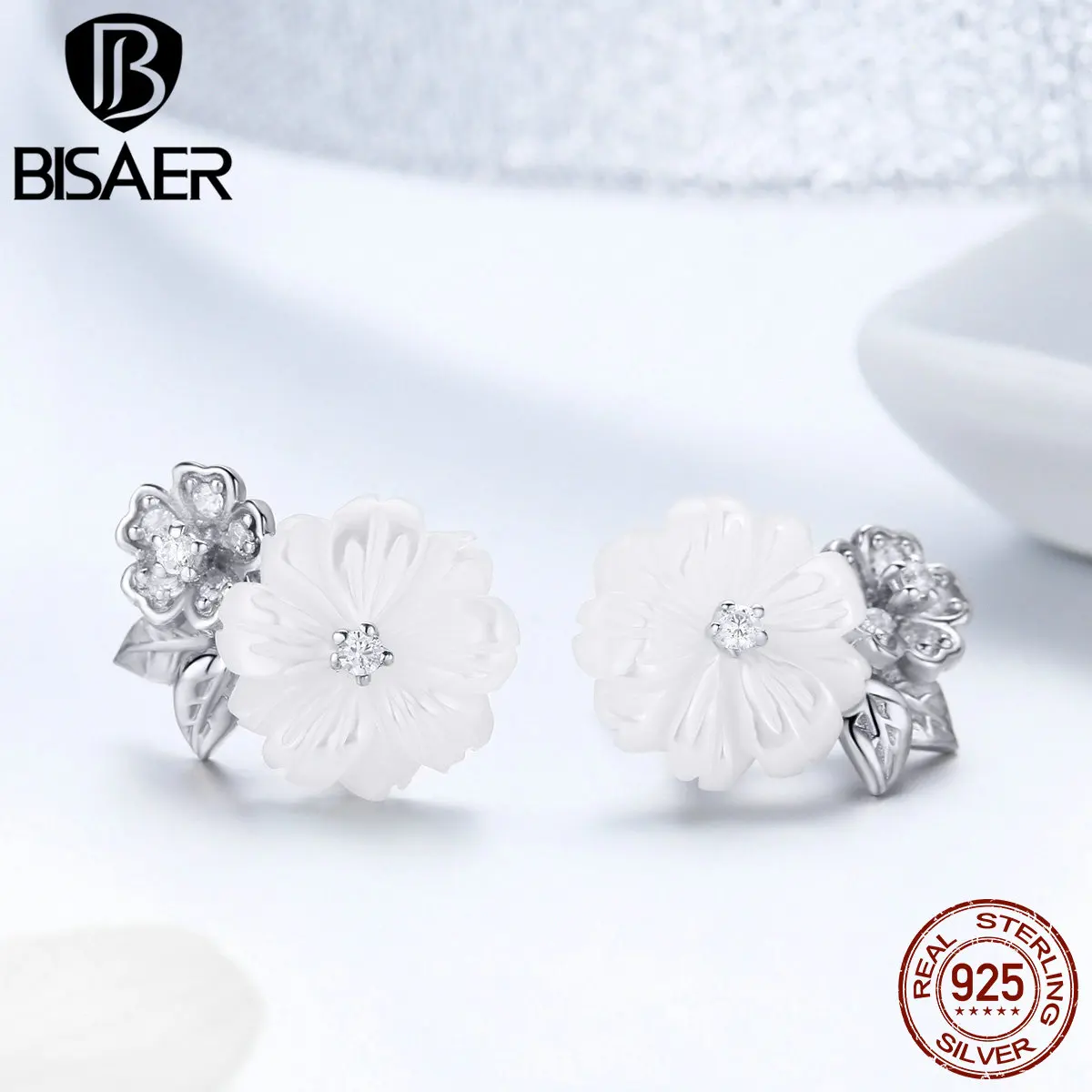 BISAE 925 пробы серебряный белый корпус цветок маленькие серьги-гвоздики серьги-ромашки для женщин модные серьги серебряные украшения EFE008