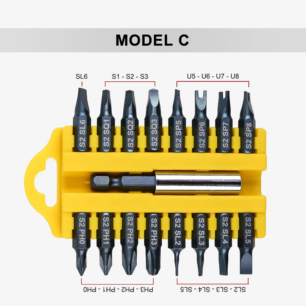 set C DEKO PT003 17 шт., набор креплений с шестигранной звездочкой, магнитный держатель, отвертка, биты, беспроводные сверла, отвертки - Цвет: set C