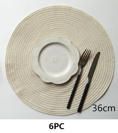 6PC 36CM Junwell полиэстер/Котто плетеные разноцветные круглые салфетки Жаростойкие коврики для обеденного стола Нескользящие моющиеся коврики набор - Цвет: 6PC 36CM
