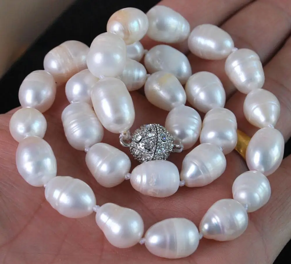 

Natural 11-12MM Genuine white akoya cultured pearl necklace 18"