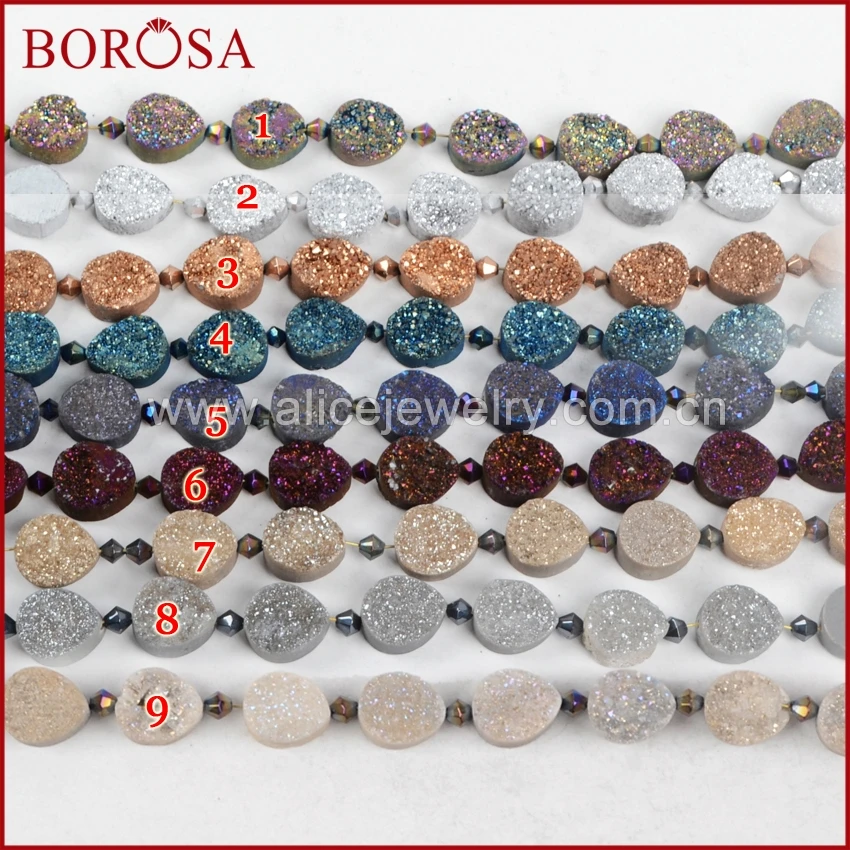 BOROSA 14x12 мм Ручная работа КАПЛЕВИДНАЯ Радуга натуральный Титан Druzy геодезический