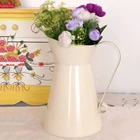 Винтажная высокая металлическая потертая шикарная кремовая ваза, эмалированный кувшин, кувшин для свадьбы, домашний декор