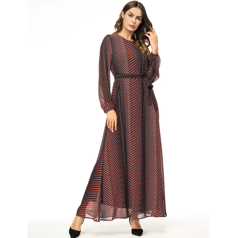 Абайя Vestidos 2019 шифоновое Полосатое Турецкий Арабский мусульманский хиджаб платье