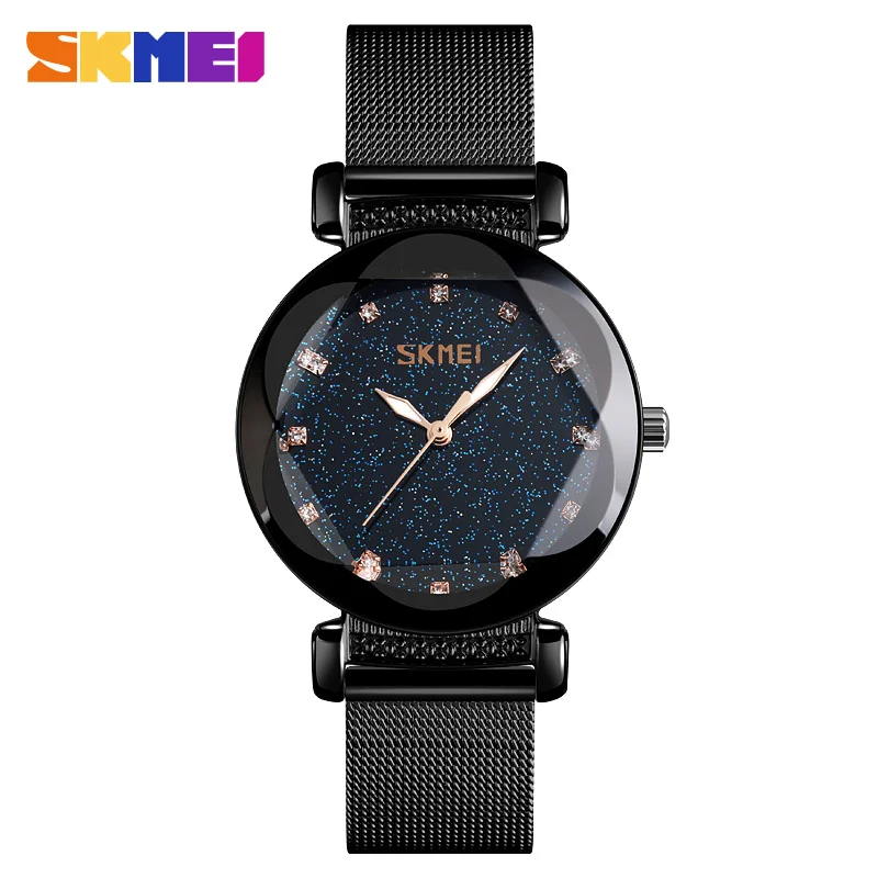 Black Steel SKMEI роскошные женские часы дамы Магнитный звездное небо часы мода алмаз Женские кварцевые наручные часы relogio feminino - Цвет: Black Steel