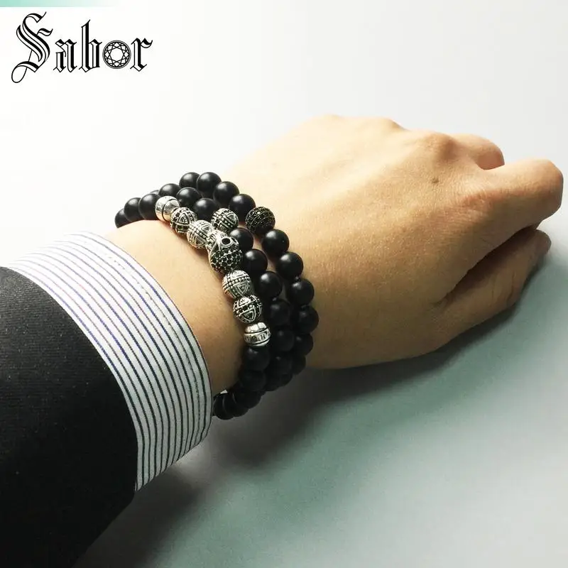 Ювелирные изделия черный цирконий бусины обсидиан сердечко матовый браслет Rebel