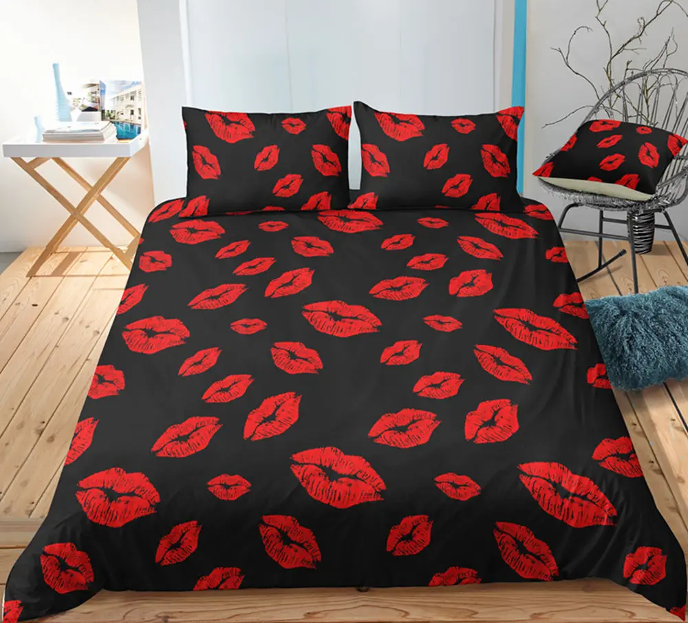

Thumbedding Dropship Golden Shinning Lip Print Bedding Sets For Kids Twin Full Queen King Unique Design 3D Duvet Cover Set