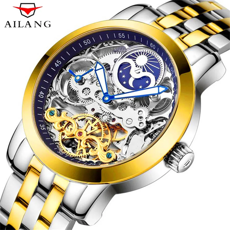 

AILANG Mens Tourbillon Automatic Mechanical Watches Men Top Brand Luxury Waterproof 50M Dual Time Display High Quality Men Watch