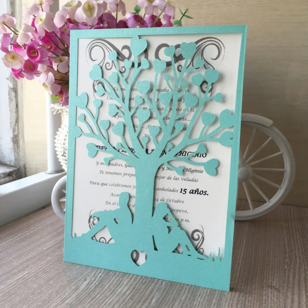 2017 New Free shipping Royal blue gold love tree bride&ampgroom designed elegant laser cut wedding invitations cards 25pcs/lot | Дом и сад