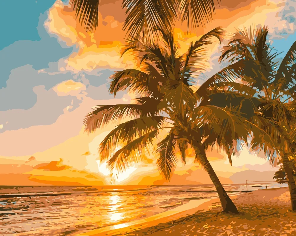 Mahuaf-i113 Пейзаж Тропики Море Побережье закат картины по номерам пейзаж на холсте