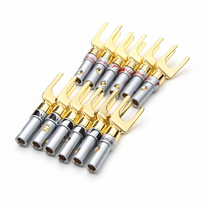 

12PCS Gold Plated Copper Banana Plug Grade Interpolation U- type Screw Audio Speaker Cable Wire Connectors
