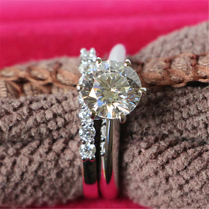 

Solid Platinum PT950 Ring 2.7CT Diamond Engagement Ring With Band Original White Gold Ring Perfect Xmas Jewelry Gift