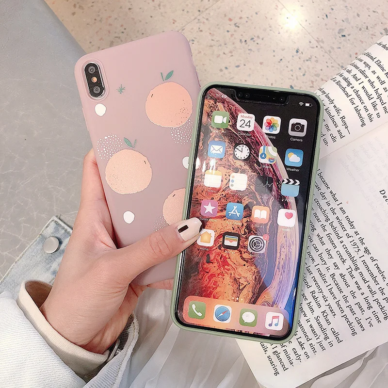 Роскошный свежий персиковый оранжевый чехол с узором для iPhone 6 6S 7 8 Plus телефона XR X