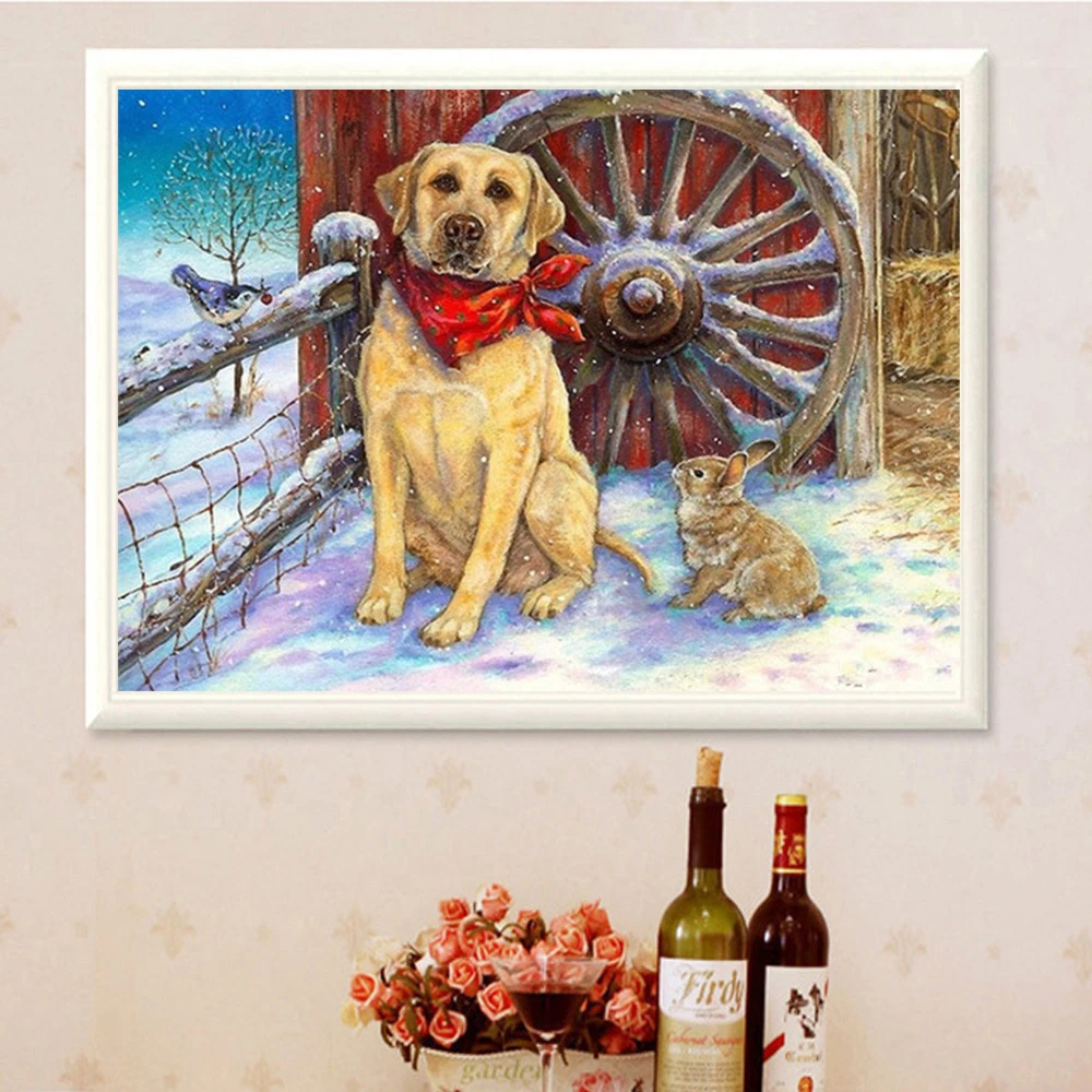 Алмазная 3D картина сделай сам с изображением собаки и снега мозаика вышивка