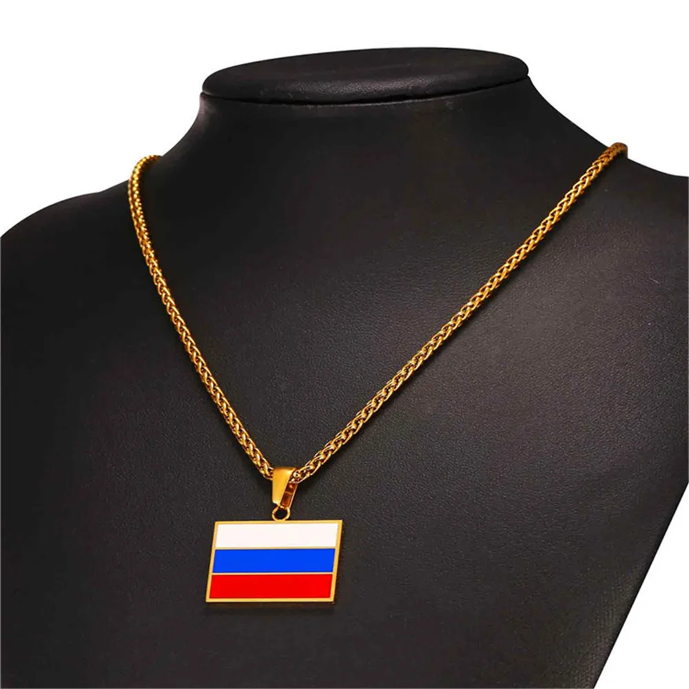 Ожерелье из нержавеющей стали 316L с российским флагом и цепочкой пшеницы Новинка