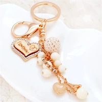 creative heart keychains fashion key chains women bag charm pendant car key rings holder love beads keyrings gifts