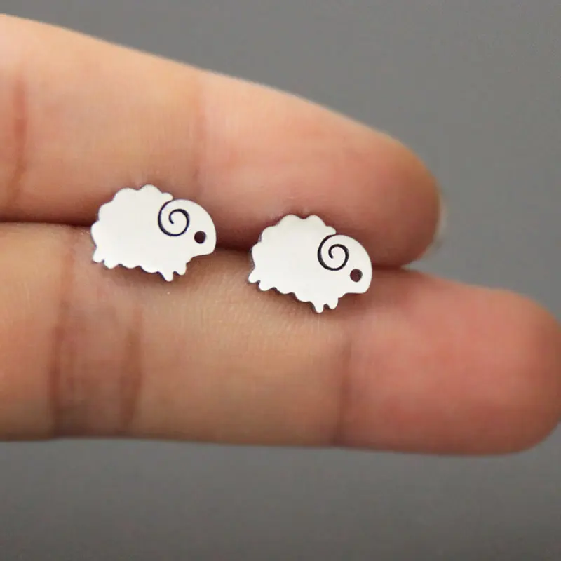 1Pair Cute Little Lamb Earring Minimalistic Fawn Stainless Steel Earrings Studs Fashion Ear Jewelry For Women Girls Kids | Украшения и