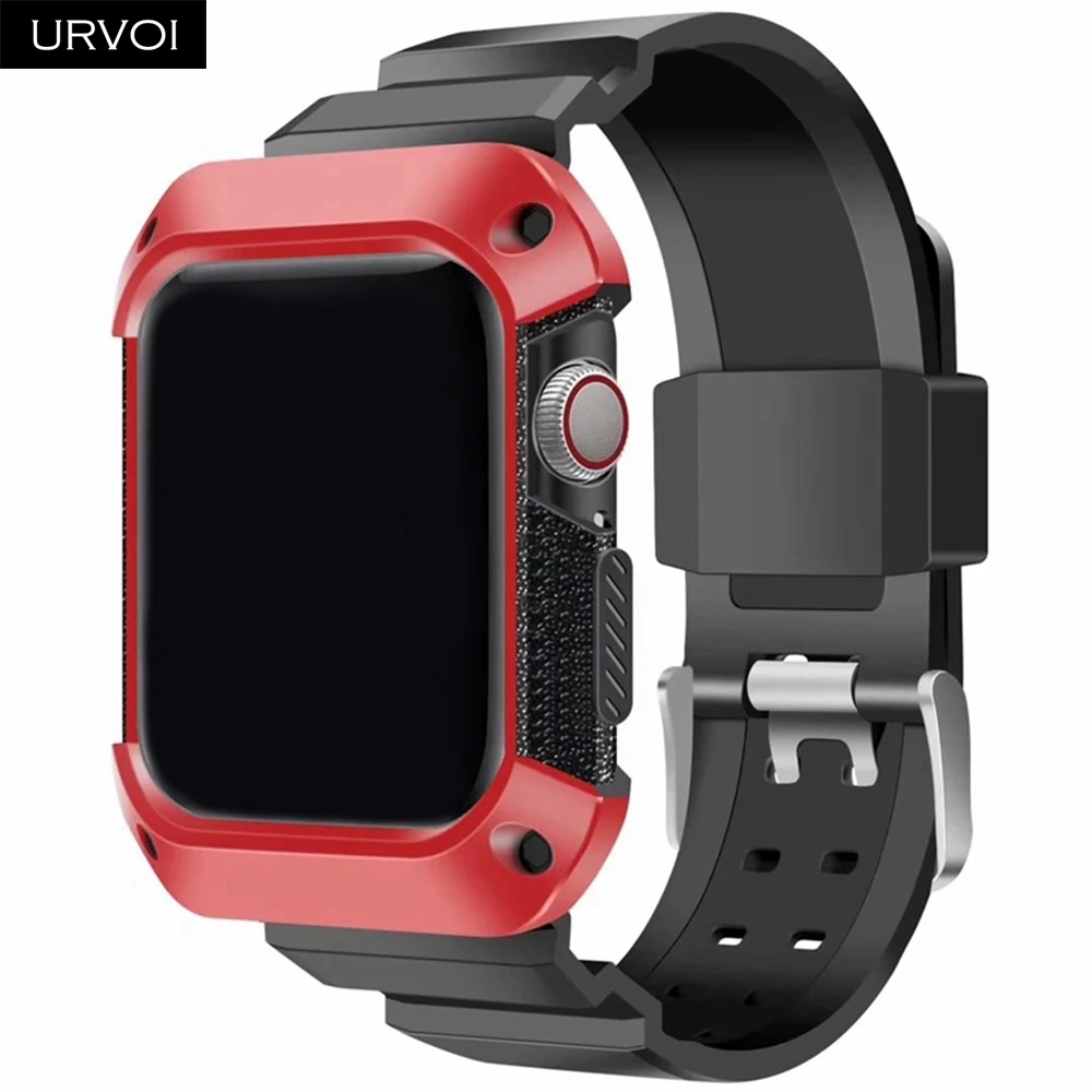 URVOI силиконовый ремешок с крышкой для apple watch 4 чехол iwatch протектор спортивный