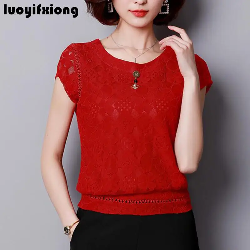 Blusas Mujer De Moda, летняя женская кружевная блузка с коротким рукавом, модные женские рубашки размера плюс, Женские топы и блузки размера s 3XL