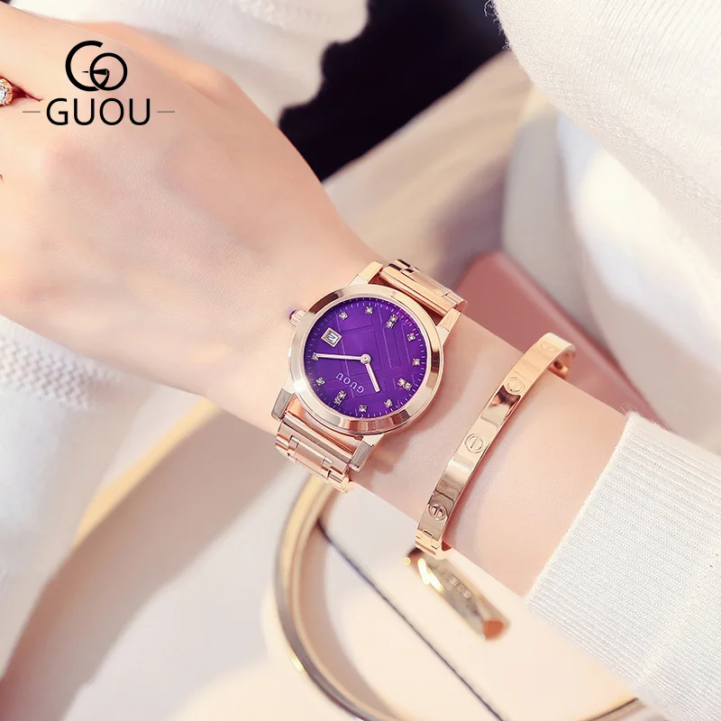 Часы GUOU женские кварцевые со стразами с календарем|reloj brand|reloj relojreloj women |