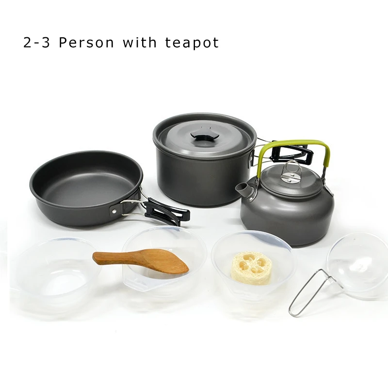2-3 person x teapot Пустыня& лиса наружная посуда Кемпинг посуда горшки Набор, легкая мини алюминиевая складная кастрюля набор с мешком для хранения, 1-4 человека - Цвет: 2-3 person x teapot