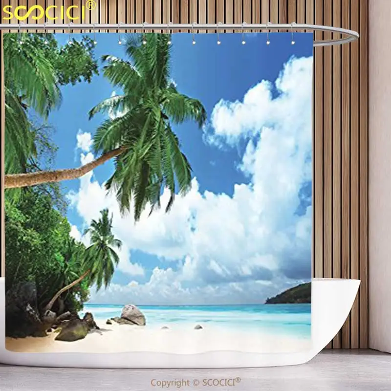 

Уникальная занавеска для душа, Морской Декор, Пляжное кокосовое дерево Mahe sland, прибрежный принт, декоративный набор для ванной комнаты с крючками
