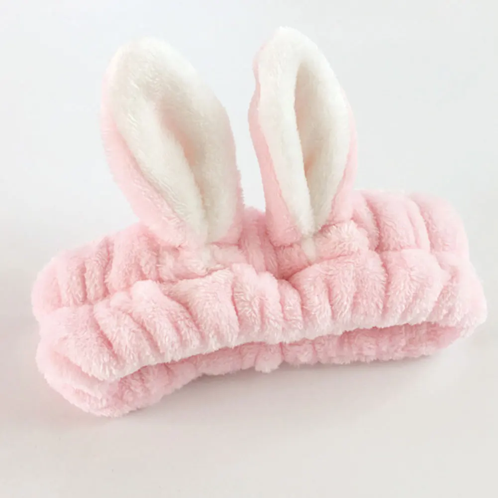 Women Fashion Makeup Headband Bath Rabbit Ears Hair Band Elastic Brimmed Soft Towel Girls Mask Tool Wash Face Coral Fleece Wide