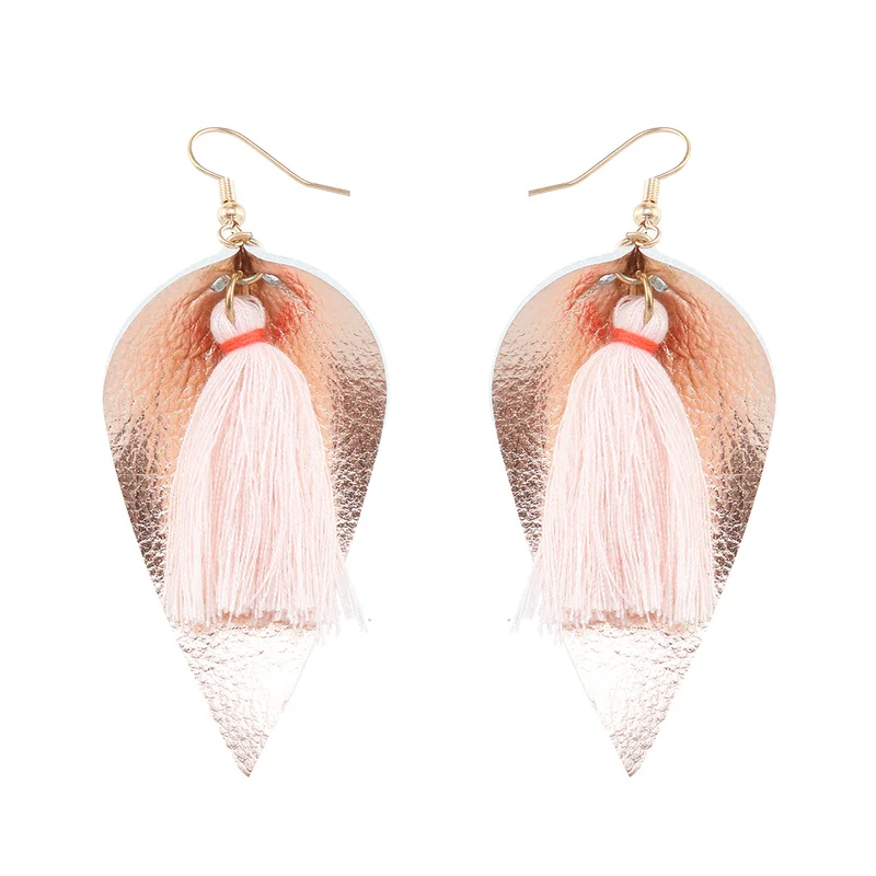 Богемные серьги из искусственной кожи для женщин эффектные висячие в форме капли