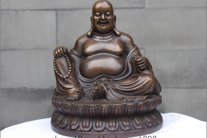 Китайская буддистская статуя Будды Maitreya из чистой бронзы и меди|Статуи