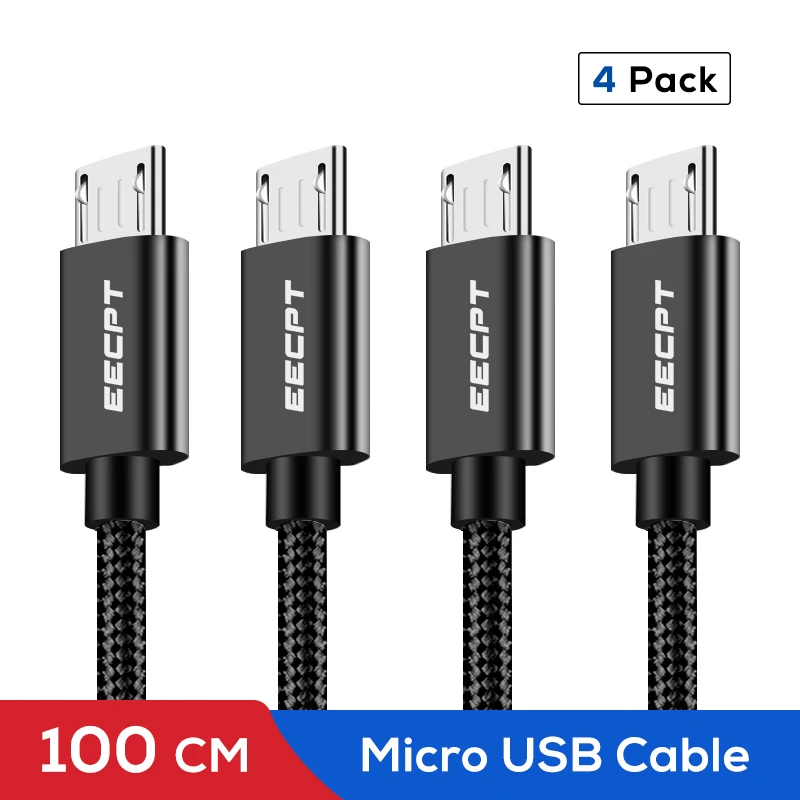 EECPT 4 шт микро USB кабель провод для быстрого заряда данных шнур Microusb кабель для зарядки телефона для samsung Xiaomi Redmi 4 Note 5 Android - Цвет: Black