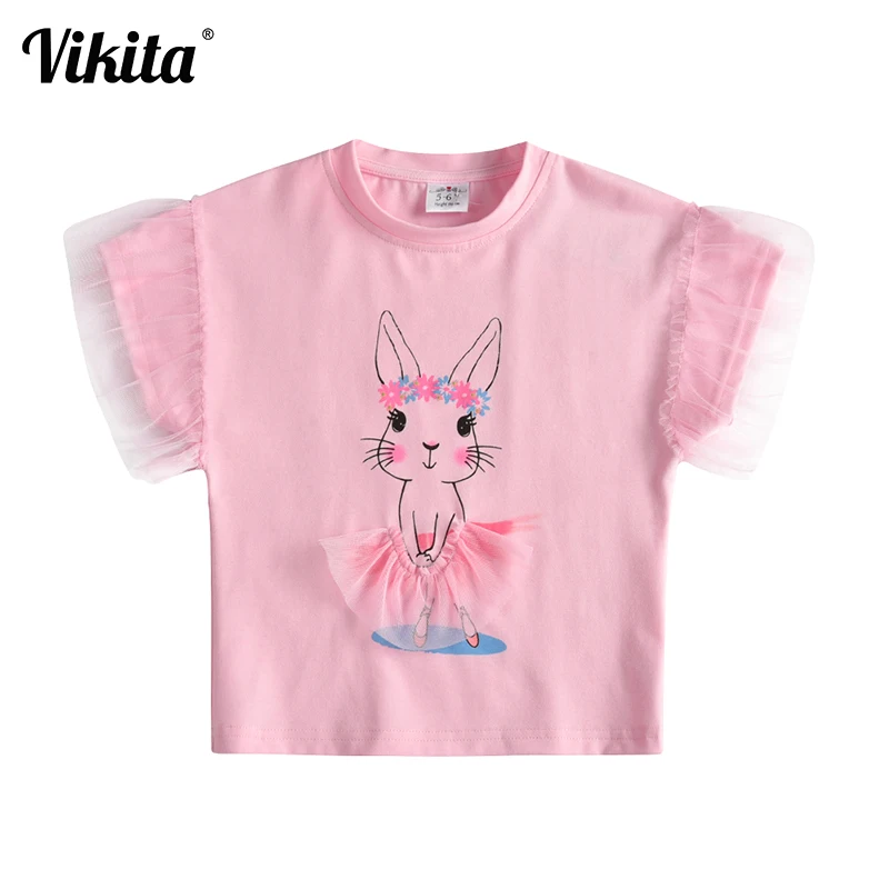 VIKITA/футболка для девочек; Детские футболки с блестками; летняя детская футболка с блестками и рисунком; Одежда для маленьких девочек; хлопковые топы