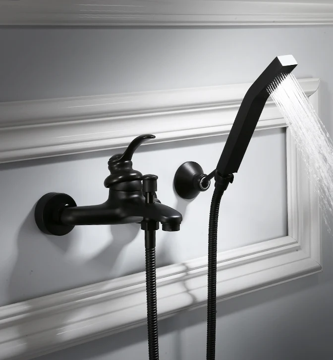 Европейский стиль черная отделка латунный душ для ванны настенный набор с ручной