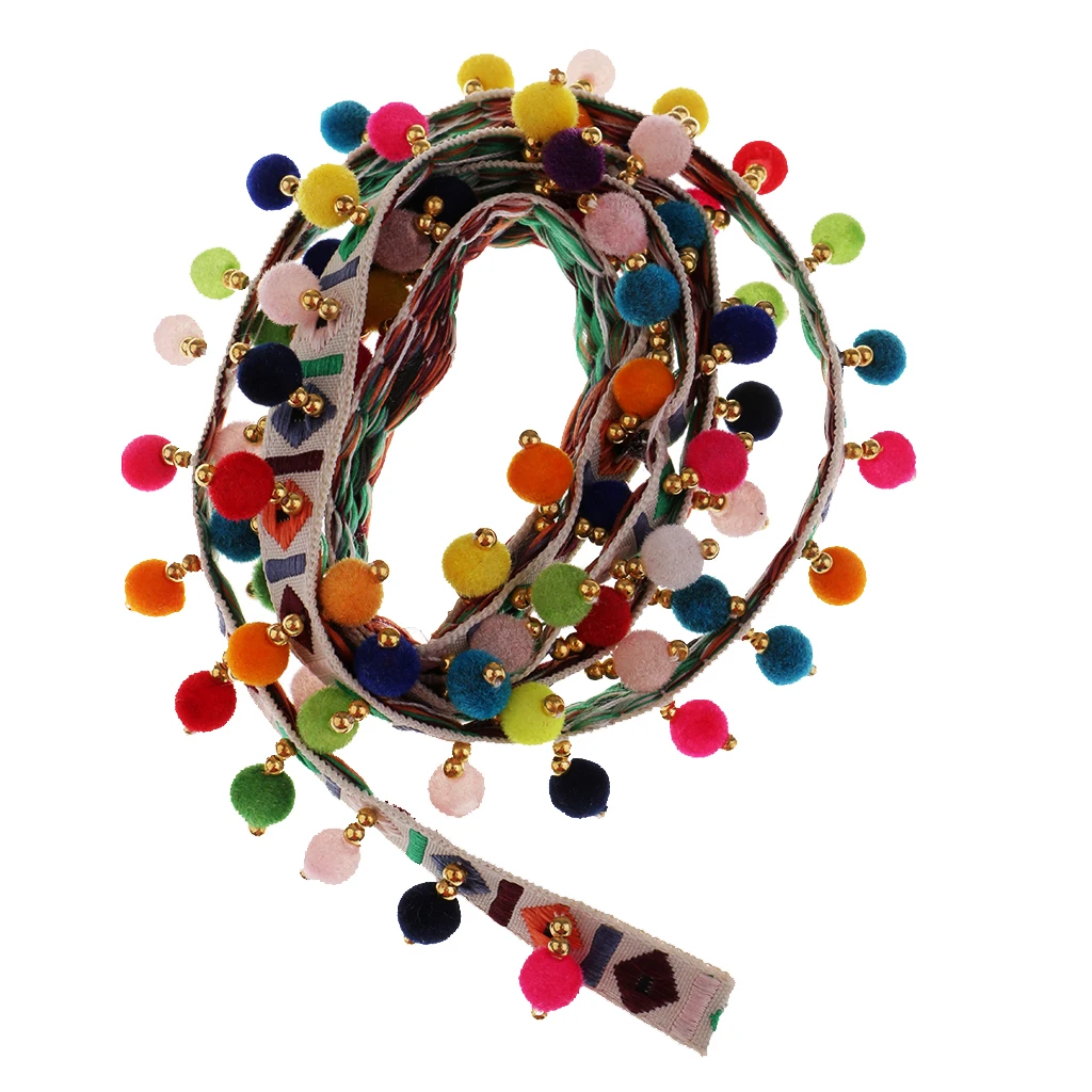 2 шт. этнические бахромой кисточкой Кружева жаккардовая лента с помпоном мяч