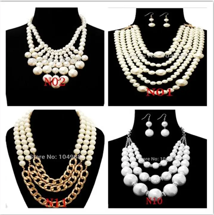 

NEW ARRIVALS! Free Shipping Women Fashion White Imitation Pearls Necklace&Pendants Chains Styles Beads Chains Jewelry 19 Choices