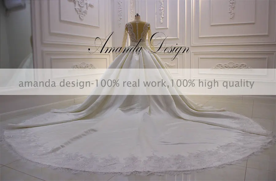 Роскошное Свадебное платье с длинным рукавом и v образным вырезом gelinlik