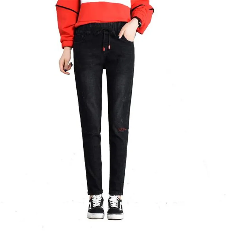WKOUD Drawstring High Waist Jeans For Women New Spring Solid Hole Scratched Denim Pencil Pants Casual Regular Jean P8839 | Женская