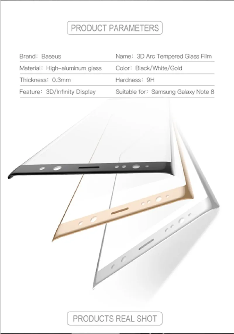 Baseus закаленное стекло для samsung Galaxy Note 8 Премиум 3D Arc протектор экрана для Galaxy Note 8 полная защитная стеклянная пленка
