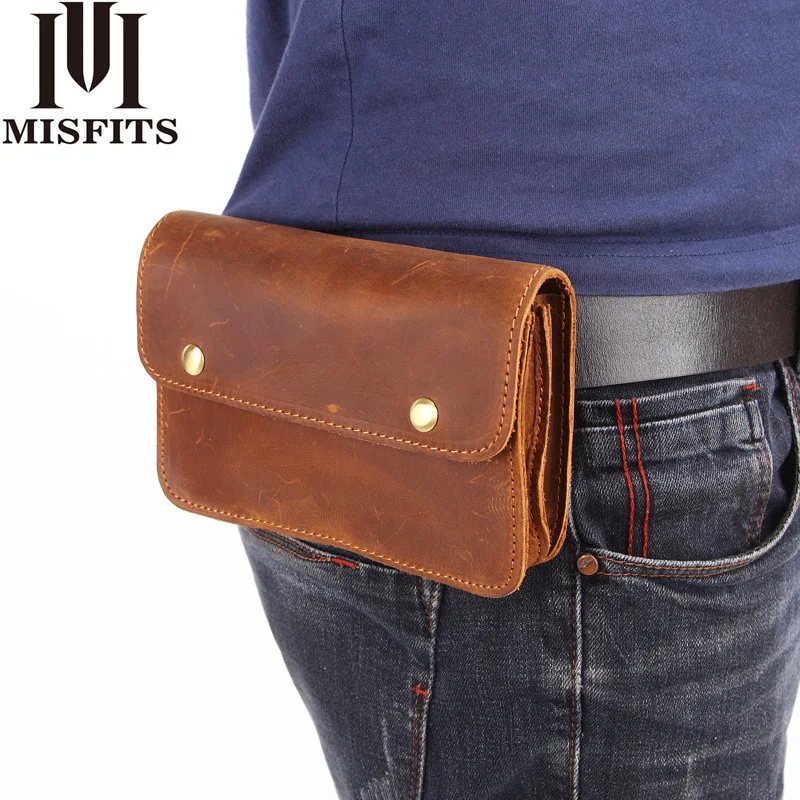 Small Crazy Horse Leather Cow Waist Pack Men Genuine Travel Belt Bags Male Phone Pouch Loop Hip Bum Bag | Багаж и сумки